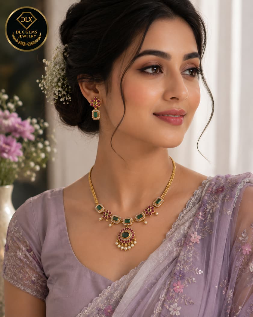 Green Stone Gold plated SET