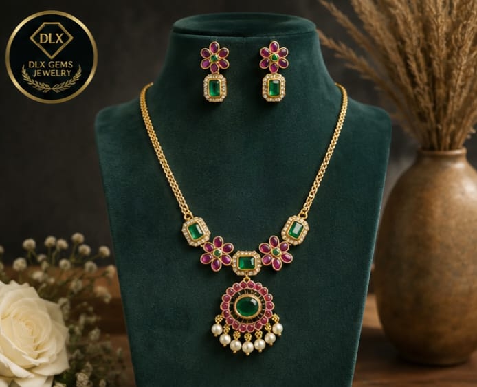 Green Stone Gold plated SET